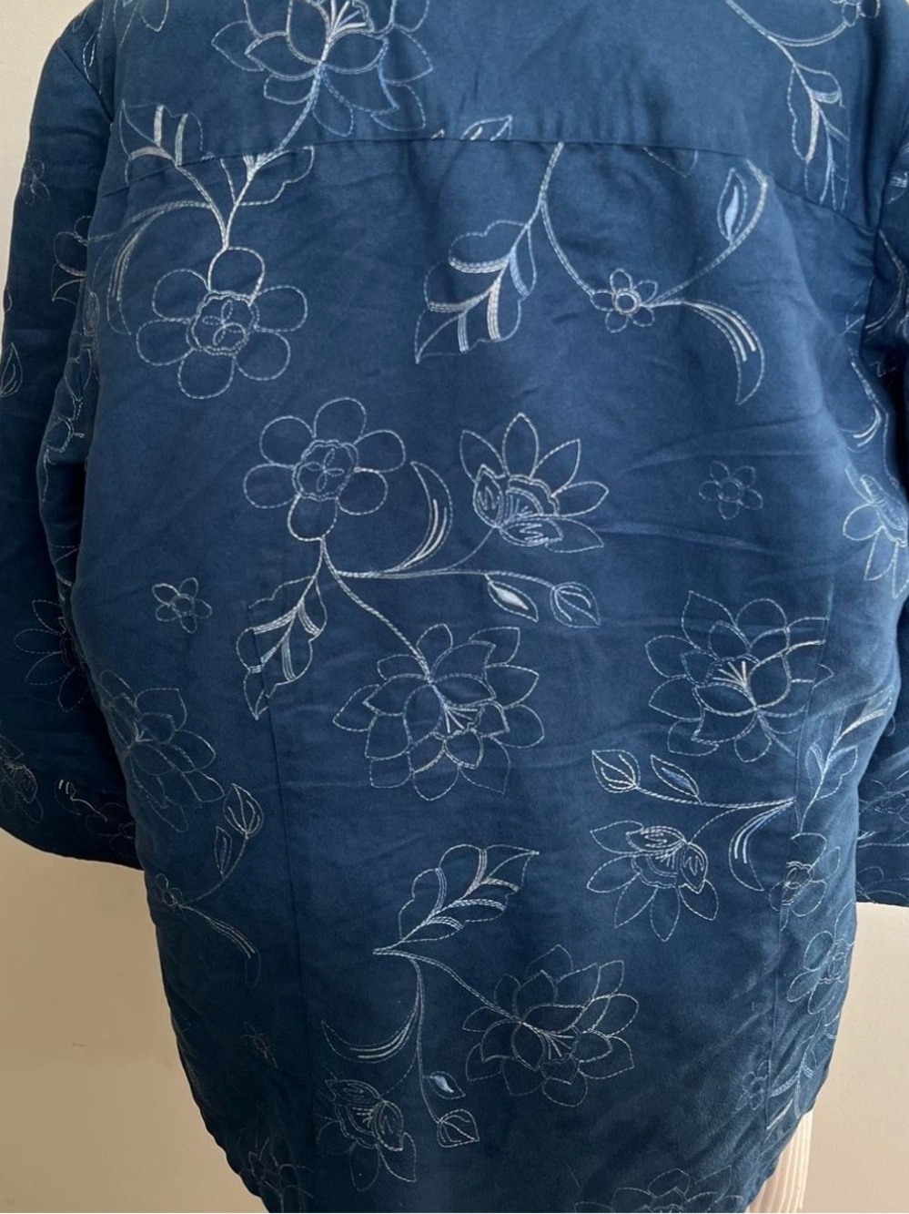 Blue Floral Embroidered Shirt Jacket - Women - Picture 3 of 8
